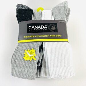 Canada Weathergear Heavyweight Work Crew Socks Men 8 Pair Shoe Sz 6-12 Cushioned